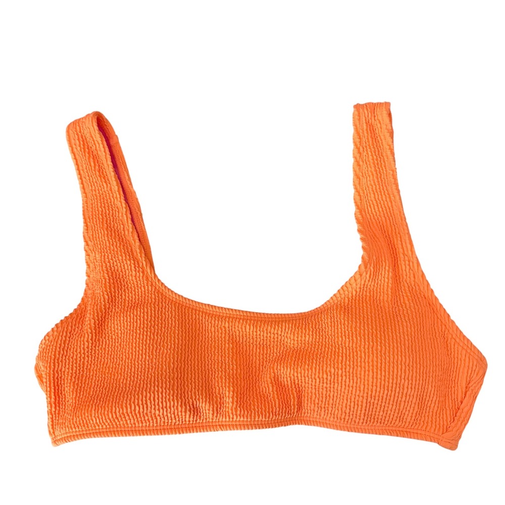 Hurley Bikini Top Women Large Orange NWOT Crinkle Textured Scoop Neck - Picture 8 of 12
